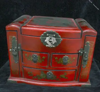 

10.4" 100% Chinese wood Handmade flower printing cabinet Box Case casket