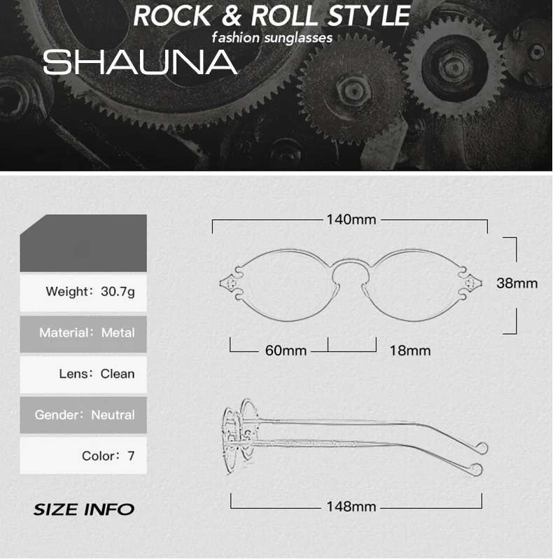 SHAUNA Ins Популярные готические маленькие овальные панк Солнцезащитные очки мужские ретро металлические стимпанк Солнцезащитные очки для женщин