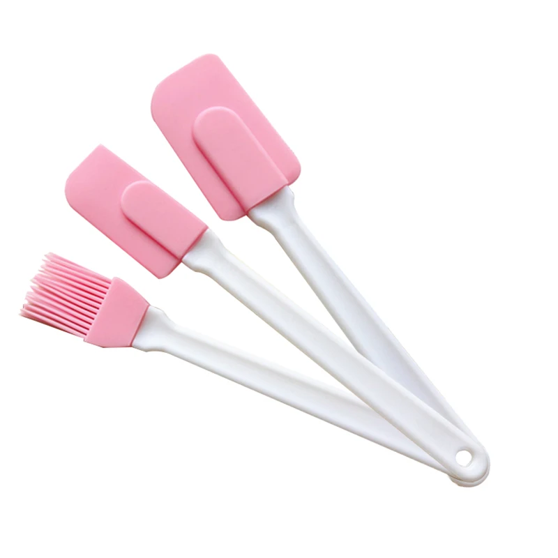 

3PCS/Set Silicone Baking Tool Set 2 Sizes Spatula 1PC Brush Portable BBQ Tool Pink Pastry Scraper Easy removal Plastic handle