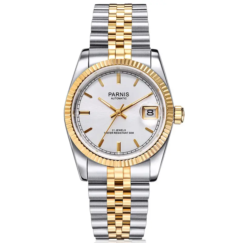 Parnis Royal Seriers Luminous Mens Steel Watchband Fashion Single Calendar Luminous Automatic Mechanical Watch Wristwatch