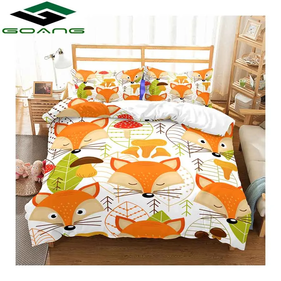 

GOANG queen bedding set luxury home textiles 3d Digital printing cartoon fox bed sheet duvet cover pillow case 100% Microfiber