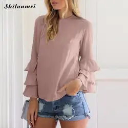 2018 оборками блузка рубашка Roupa Mujer Blusa свободные элегантный сплошной Рубашки для мальчиков топы; футболка Femme Обувь для девочек Повседневное