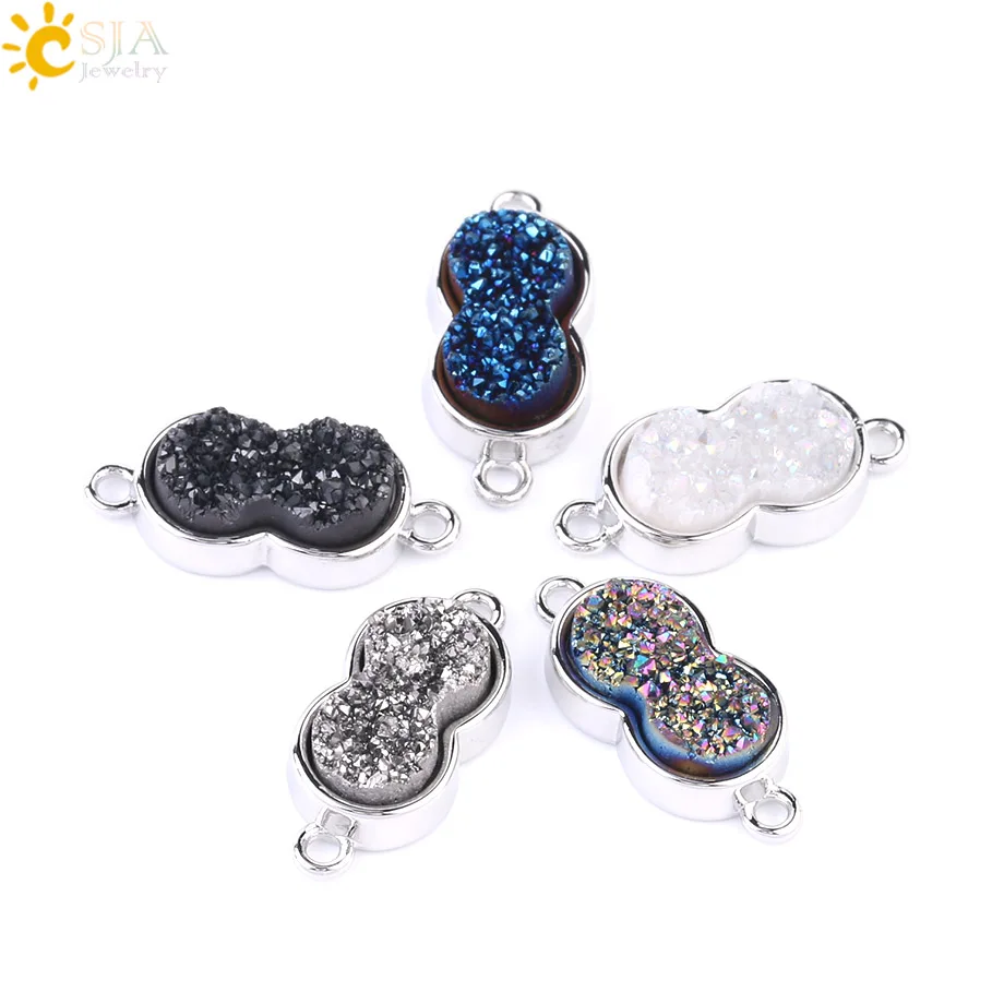 

CSJA Natural Quartz Connector Drusy Number 8 Gourd Shape Druzy Beads Fittings for Women Bracelets Earrings Jewelry Findings F692