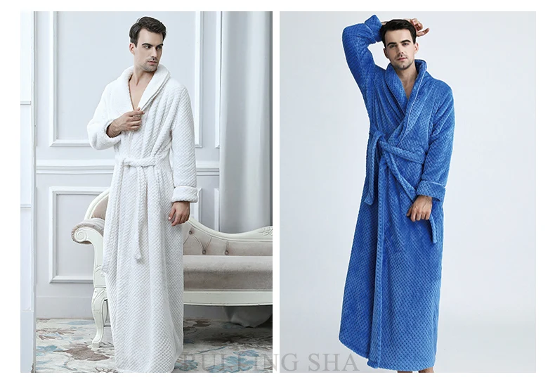 Удлиненные толстые вафельный коралловый флис зима теплый банный халат Для мужчин Для женщин Flannel Kimono халат мужской Халат Мужская пижама