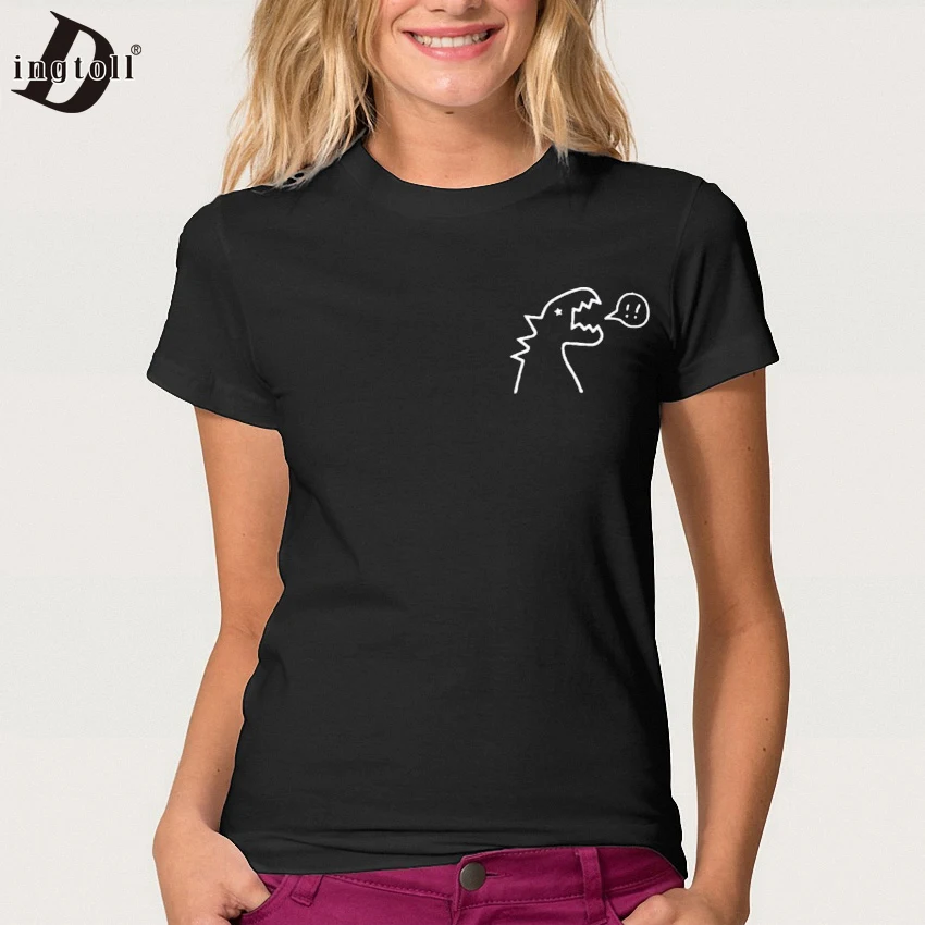 

Dingtoll Women Casual T shirt Small Dinosaur Harajuku Kwaii Tee shirts Tops Punk Style WMT307