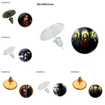 

Mendittorosa Fashion Ladies Bronze/Silver/Golden Clip Ear Hook Stud Earrings Jewelry Glass Cabochon For Girls Vampire Diaries