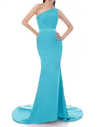 2019 одно плечо Тюль + атласная Кружевная аппликация платье для выпускного вечера Сплит платье подружки невесты с юбкой-годе Vestido Longo