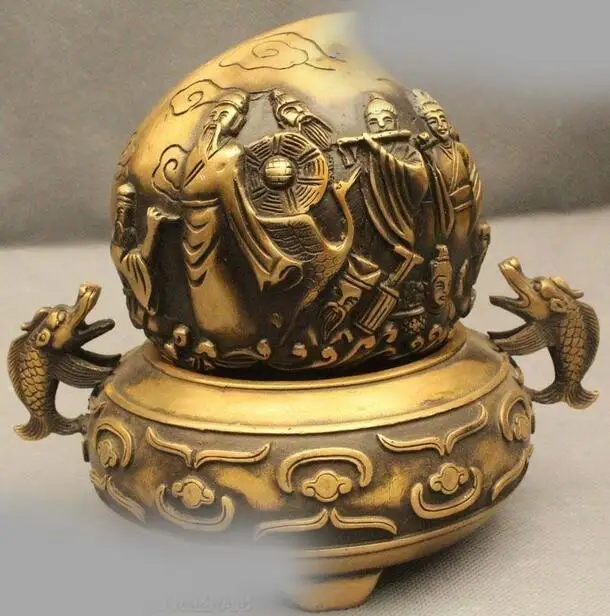 7 "Chinese Folk Bronze Feng Shui Sorte Oito Imortais Dragonin Statues