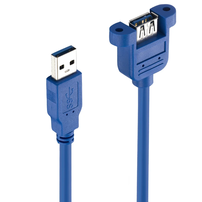 Bochara USB 3,0 кабель-удлинитель папа-мама двойной экранированный(фольга+ оплетка) с винтовым креплением на панель 24AWG+ 28AWG