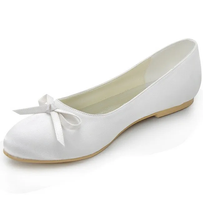 

Woman Flats EP2135 White Ivory Size 37 Round Toe Bow Comfort Satin Birde Woman Lady Bridal Wedding Ballet Shoes