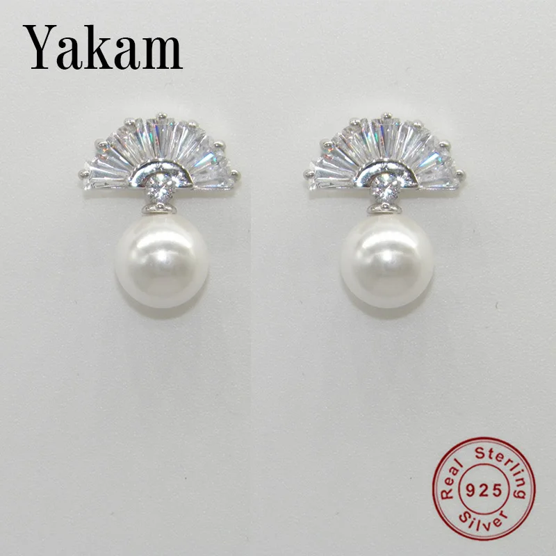 

S925 silver small fan bead combination zircon inlaid pearl earring 2019 summer new female dating gift women for earrings jewelry