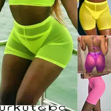 Высокая талия, женские пляжные Горячие шорты, пляжная одежда, Пляжная сетка, сплошной цвет, женский купальник, купальный костюм для плавания