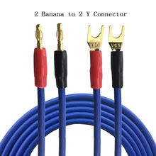 1m 2m 3m 5m – 2 Banana to 2 Y Spade Jack Plug Surround Speaker Audio Cable Home Theater Amplifier Speaker Speakon Wire Cords