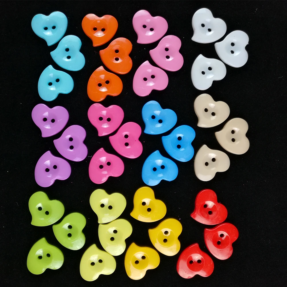 PLGEBR 100Pcs/Lot Plastic Heart Shaped Buttons Mixed Color Making