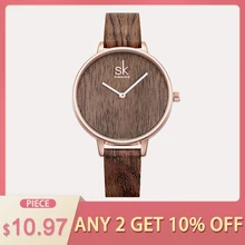 Shengke 2018 New Creative Women Watches Casual Fashion Wood Leather Watch Simple Female Quartz font b