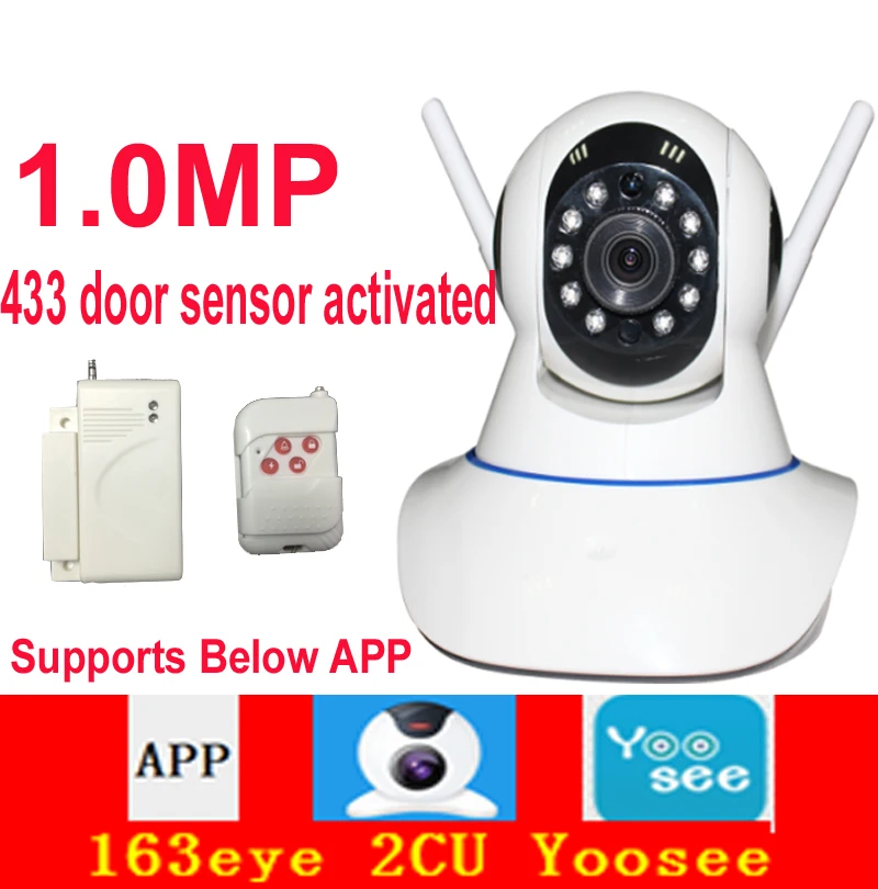 X8100 1.0MP Обнаружение движения wifi камера 720 P 433 mhz датчик двери активированная ip-камера монитор младенца 163eye 2CU yoosee app камера