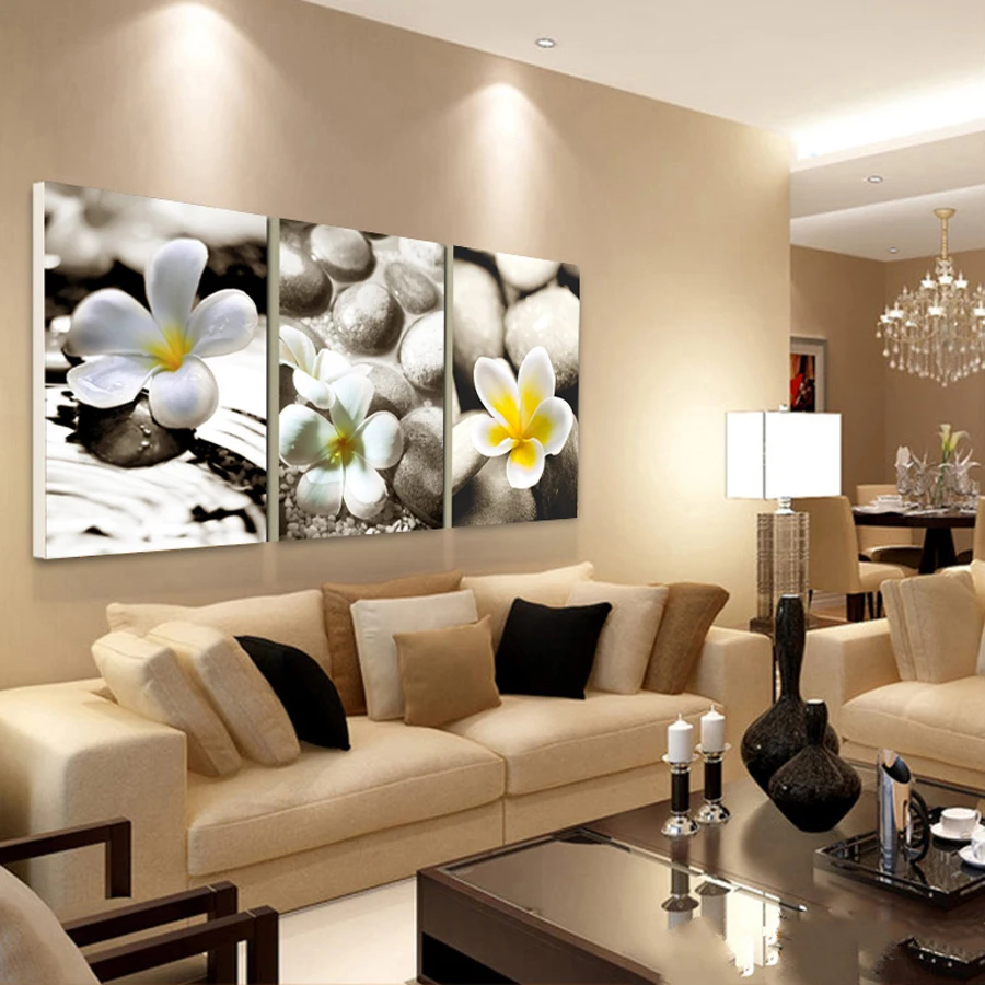 Painting Pebbles Flowers 3 Piece Oil Art Decorative home decoration