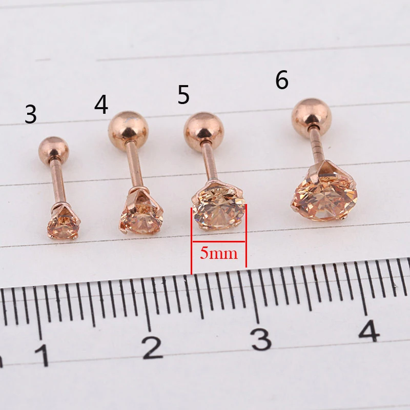 Medical titanium steel zircon earrings Size 3/4/5/6mm Star Crystal Cartilage Earring ear Piercing DIY Top Body Jewelry Women