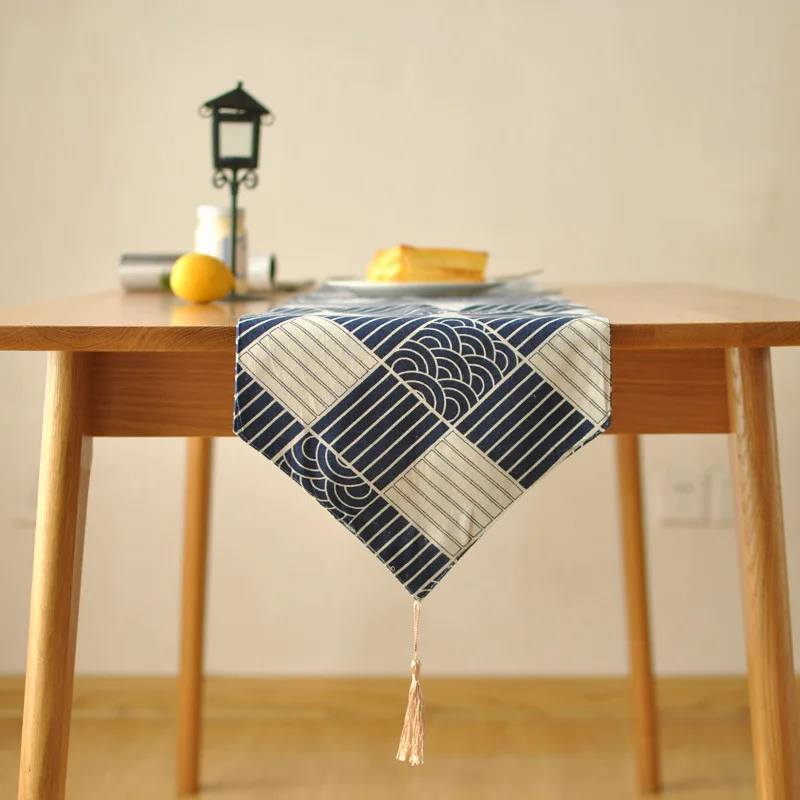 Double Cotton Linen Table Runner Japanese Style Rectangle Home Table