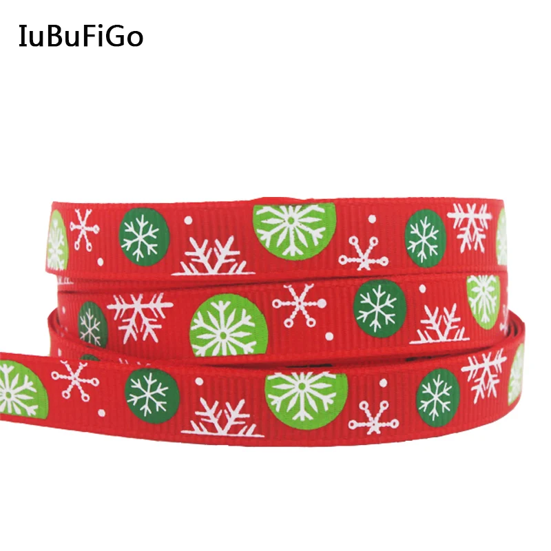 

[IuBuFiGo] 2016 Christmas Snowflower Ribbon Printed Grosgrain Decoration Tape,Hair bows 10y