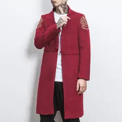 MR-DONOO вышитые шерстяное пальто мужской китайский стиль длинное Ретро шерстяное пальто Молодежный тренд Стенд воротник ветровка осень M903