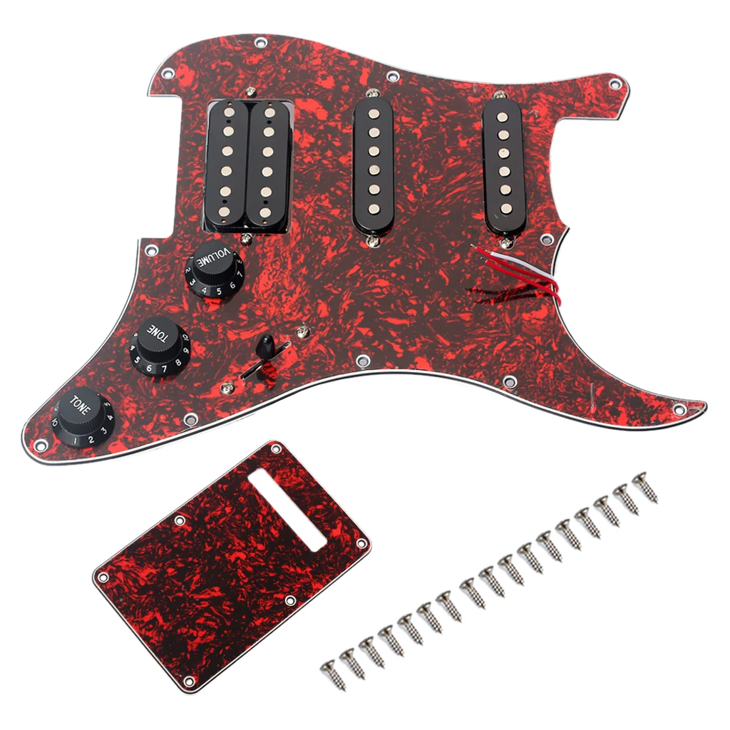 Red 3-Ply Prewired SSH Pickguard Anti-Scratch Plate Guard Loaded with Pickups and Humbuckers for Strat Electric Guitars