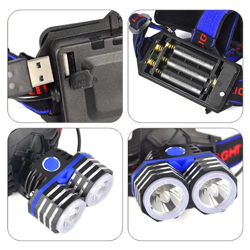 PROBE SHINY 11000LM LED 2X XML T6 Headlamp Headlight Light Head Torch + USB Charger Battery fanatic ,use 18650 battery #4S19 (5)