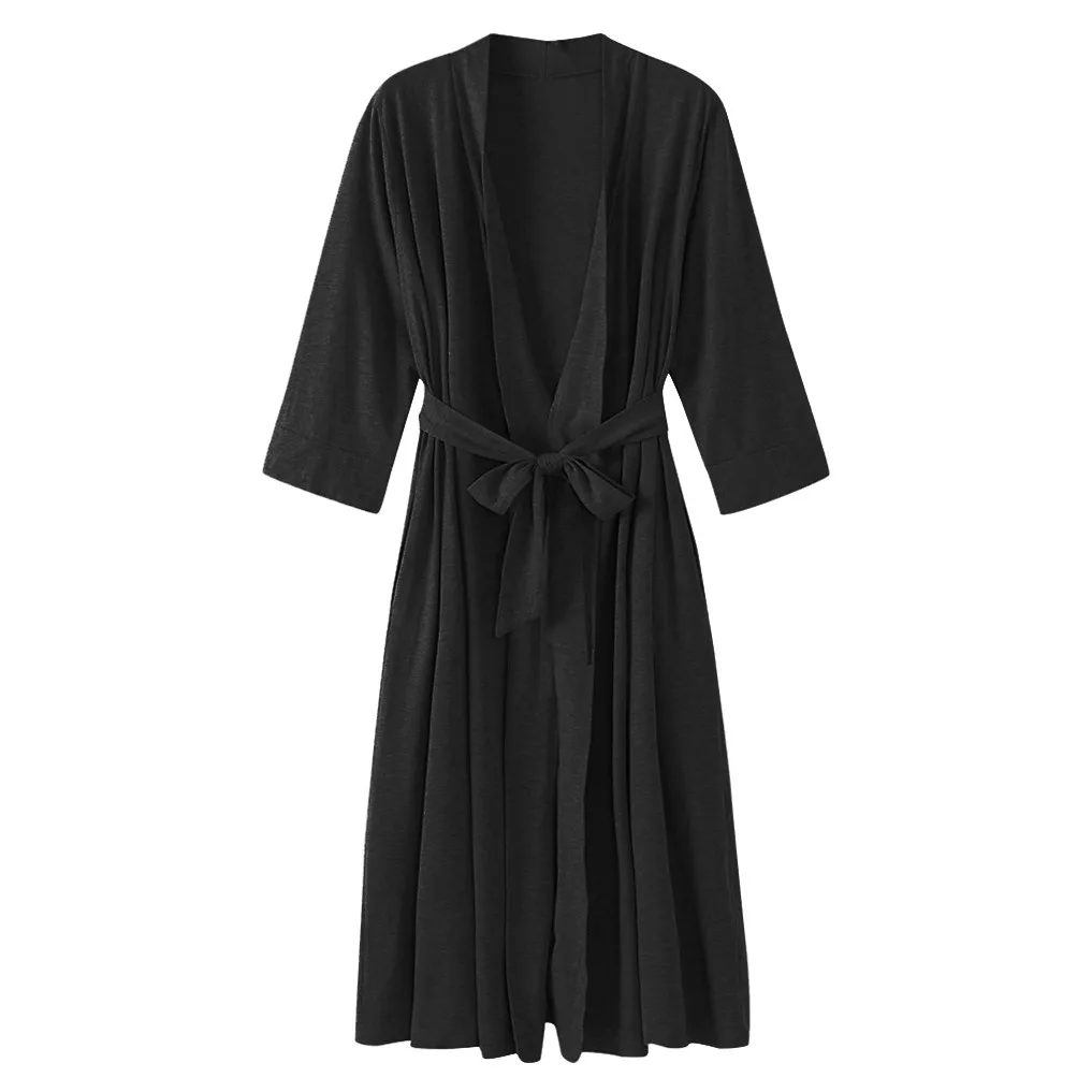 Женский хлопковый длинный халат, повседневный халат, кимоно, Женский банный халат, большой размер, женский свободный удобный халат, длинная Пижама 6,17 - Цвет: black