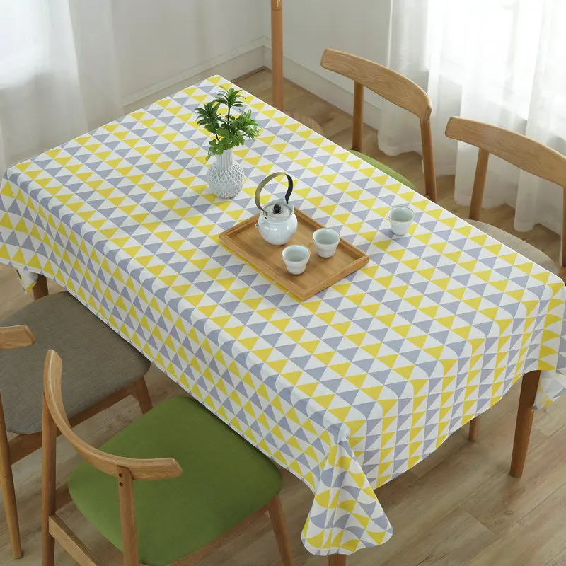 

Tablecloth Canvas Table Cover Fabric Modern Nordic Geometric Yellow Plaid Rectangle Print Kitchen Textile Home Decor New