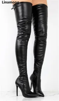 

Over-the-knee Boots Spring and Summer thin high heel Long tube pure black leather boots Simple and comfortable