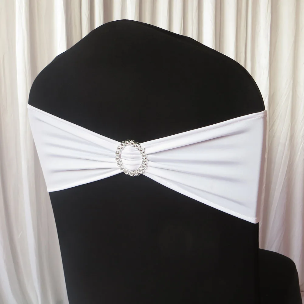 

200 PCS White Cheap Spandex Lycra Chair Band with Plastic Buckle Free Shipping Elastic Chair Band