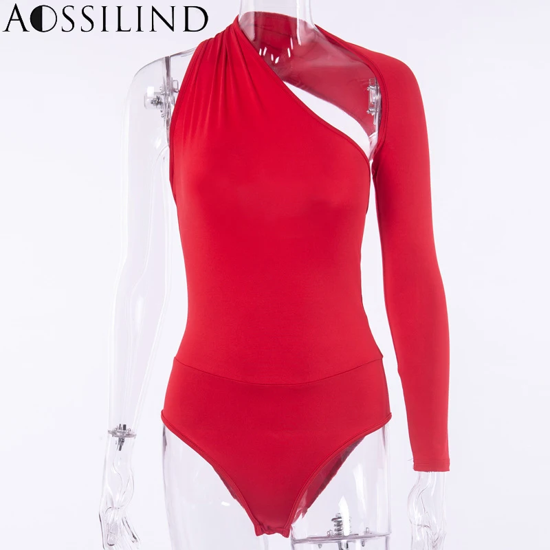 AOSSILIND Sexy One Shoulder Backless Skinny Bodysuits Women Autumn Long Sleeve Hollow Out Rompers Ladies Stretchy Bodysuit AOSSILIND Sexy One Shoulder Backless Skinny Bodysuits Women Autumn Long Sleeve Hollow Out Rompers Ladies Stretchy Bodysuit