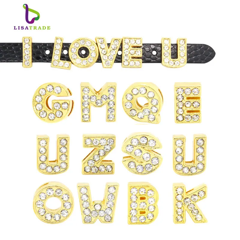 

130PCS 8MM Gold Color Slide Letters Charms English Alphabet A-Z Fit Bracelet Wristband /Pet Name Collar Dog Collar LSSL07*130