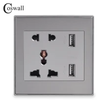 Coswall нержавеющая сталь панель универсальная настенная розетка 2.1A USB зарядное устройство 2 порта USB розетка зарядное устройство для телефона серый/золотой