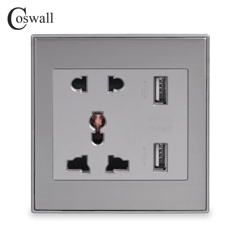 Сетевая розетка Coswall универсальная из нержавеющей стали 2 1 а с USB