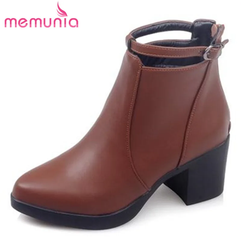 

MEMUNIA 2017 Women's boots autumn new arrive ankle boots fashion high heels zipper soft leather pu sexy buckle platform shoes