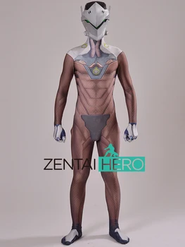 

ZentaiHero 2017 Printing Genji Costume Undersuit Male Cosplay Game Superhero Costume Spandex Zentai Catsuit For Halloween