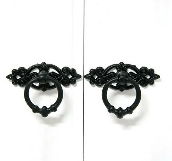 Black Vintage Dresser Drawer Pulls Handles Knobs Ring Drop Pull