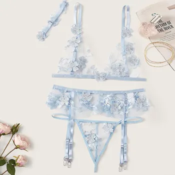 

Sexy Lingerie Bra+Garter+Briefs Set Babydoll Cut-Out Sleepwear Exotic Apparel Lace Appliques Sexy Underwear Nightwear G-string