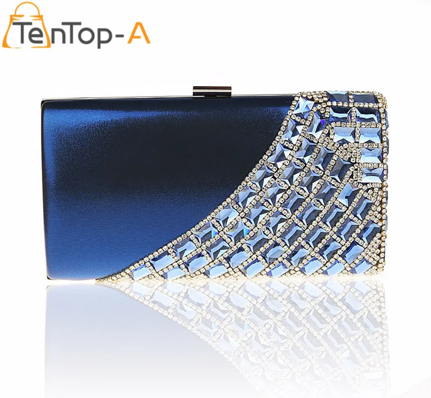 

TenTop-A Exquisite Women Satin Gem Diamonds Dinner Evening Bags Luxury Rhinestone Bling Bridal Wedding Clutches Bag