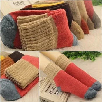 

fashion socks chaussettes femme Autumn and winter thickened medium, canister, wool, candy, white, warm ladies' socks, 5 pairs