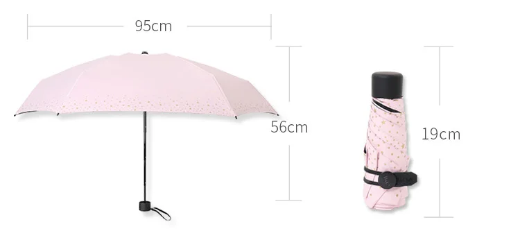 Складной зонт Легкий милый зонтик с рисунком звезд 6K 5 складной дождь/солнце ручной зонтик мини карманный зонтик черный УФ Путешествия