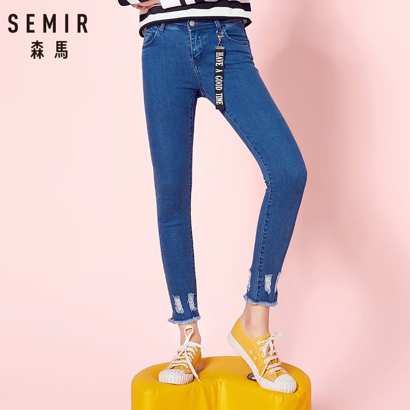 SEMIR женские джинсы 2018 Осенние новые обтягивающие корейские модели шлифование
