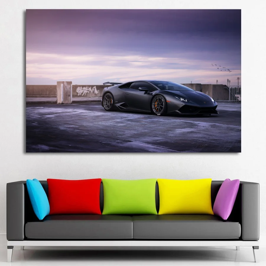 С принтом Тачки Wall Art Huracan черный автомобилей Плакаты и художественная печать на