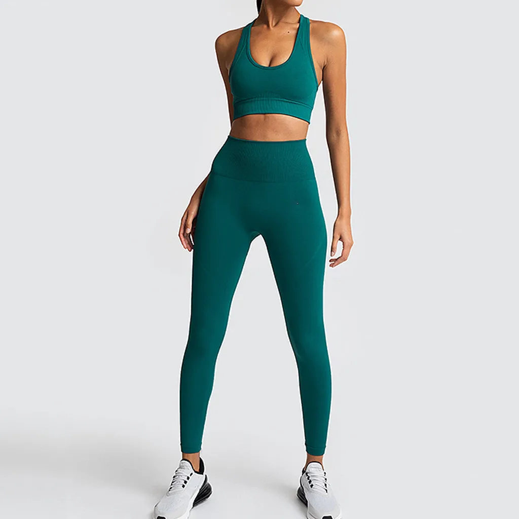 

high neck elastic sexy Sports Bra+High Waist Fitness Pants 2PCS 2019 summer women fashion Running casual Hip-lifting sports sets