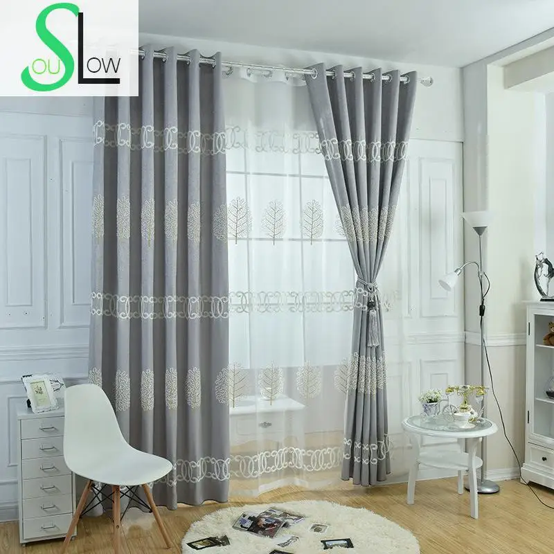 Slow Soul серая спальня вышитые индивидуальные занавески листья шторы Cortinas тюль для