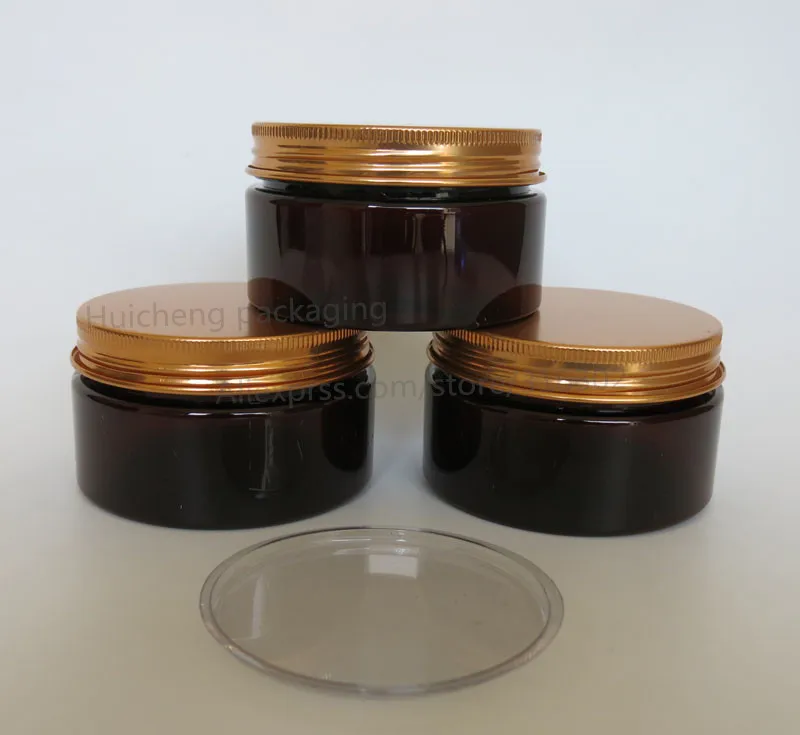 20 x 100 gram Amber PET Jar with Gold Aluminum Lids, 100cc Plastic Make
