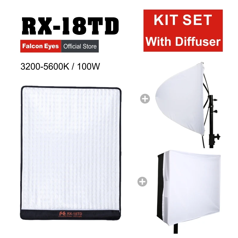 

Falcon Eyes 100W LED Photo Video Light Portable LED Photo Light 504pcs Flexible LED Photo Light RX-18TD with Diffuser