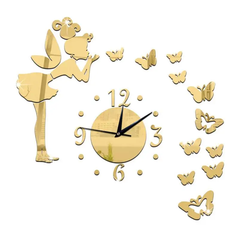 

Charming Wall Clock Sticker Butterfly Pattern Decorative Frameless Mirror Clock Sticker DIY Wall Clock For Living Home