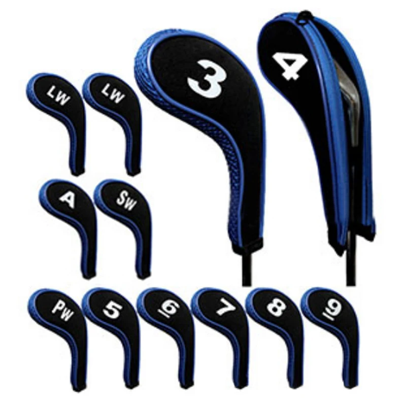 

High Quality 12Pcs Rubber Neoprene Golf Club Head Cover Iron Putter with Zipper Long Neck Protect Set Number Printed
